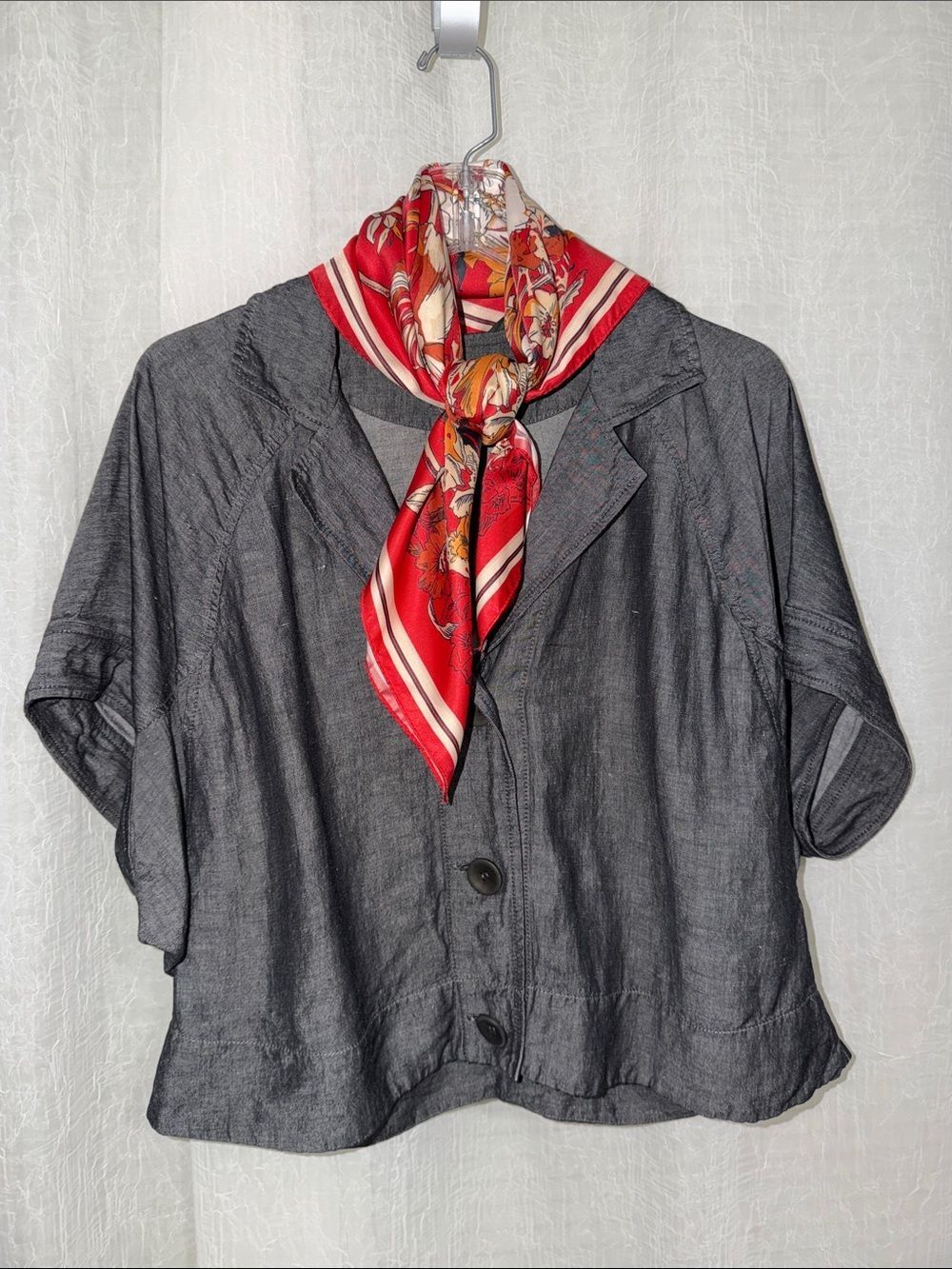 Eileen Fisher XS Chambray Blue Short Sleeve Boxy Fit Jacket Top